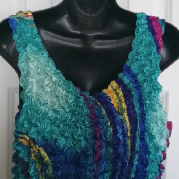 Vintage Y2K Popcorn Vibrant Multicolor Wave Textured Tank Top - Picture 4 of 4